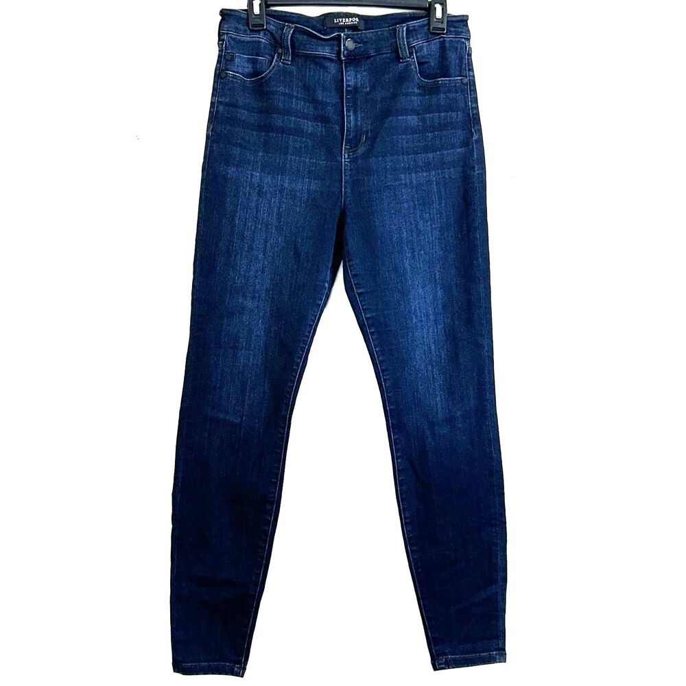 Liverpool Jeans Women Size 12 Skinny Dark Blue Stretch Pull on Ankle Jeans